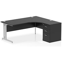 Impulse 1800mm Corner Desk, Right Hand, Silver Cable Managed Leg, Black, With 600mm Desk High Pedestal