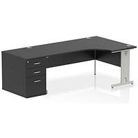 Impulse 1800mm Corner Desk, Right Hand, Silver Cable Managed Leg, Black, With 800mm Deep Desk High Pedestal