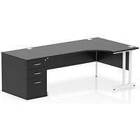 Impulse 1800mm Corner Desk, Right Hand, White Cantilever Leg, Black, With 800mm Deep Desk High Pedestal