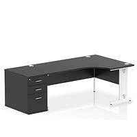 Impulse 1800mm Corner Desk, Right Hand, White Cable Managed Leg, Black, With 800mm Deep Desk High Pedestal