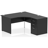 Impulse 1400mm Corner Desk, Right Hand, Panel End Leg, Black, With 600mm Deep Desk High Pedestal