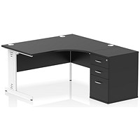 Impulse 1400mm Corner Desk with 600mm Desk High Pedestal, Right Hand, White Cable Managed Leg, Black