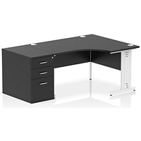 Impulse 1400mm Corner Desk with 800mm Desk High Pedestal, Right Hand, White Cable Managed Leg, Black