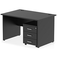 Impulse 1200mm Rectangular Desk, Panel End Leg, Black, 3 Drawer Mobile Pedestal