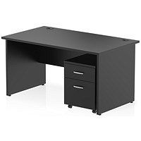 Impulse 1400mm Rectangular Desk, Panel End Leg, Black, 2 Drawer Mobile Pedestal