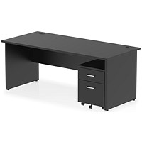 Impulse 1800mm Rectangular Desk, Panel End Leg, Black, 2 Drawer Mobile Pedestal