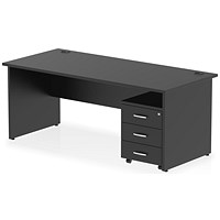 Impulse 1800mm Rectangular Desk, Panel End Leg, Black, 3 Drawer Mobile Pedestal