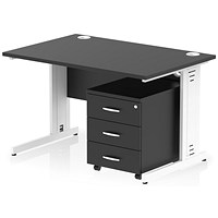 Impulse 1200mm Rectangular Desk, White Cable Managed Leg, Black, With 3 Drawer Mobile Pedestal