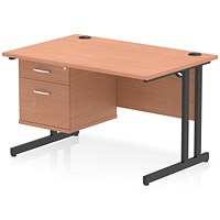 Impulse 1200mm Rectangular Desk, Black Cantilever Leg, Beech, With 2 Drawer Fixed Pedestal