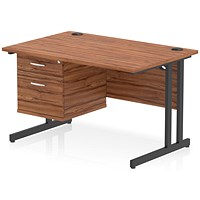 Impulse 1200mm Rectangular Desk, Black Cantilever Leg, Walnut, With 2 Drawer Fixed Pedestal