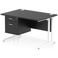 Impulse 1200mm Rectangular Desk, White Cantilever Leg, Black, With 2 Drawer Fixed Pedestal