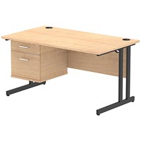 Impulse 1400mm Rectangular Desk, Black Cantilever Leg, Maple, With 2 Drawer Fixed Pedestal