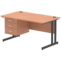 Impulse 1400mm Rectangular Desk, Black Cantilever Leg, Beech, With 3 Drawer Fixed Pedestal