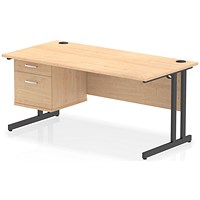 Impulse 1600mm Rectangular Desk, Black Cantilever Leg, Maple, With 2 Drawer Fixed Pedestal