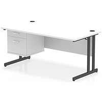 Impulse 1600mm Rectangular Desk, Black Cantilever Leg, White, With 2 Drawer Fixed Pedestal