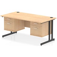 Impulse 1600mm Rectangular Desk, Black Cantilever Leg, Maple, With 2 x 2 Drawer Fixed Pedestal