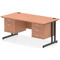 Impulse 1600mm Rectangular Desk, Black Cantilever Leg, Beech, With 2 Drawer and 3 Drawer Fixed Pedestals