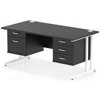 Impulse 1600mm Rectangular Desk, White Cantilever Leg, Black, With 2 Drawer and 3 Drawer Fixed Pedestals