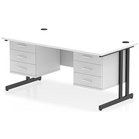 Impulse 1600mm Rectangular Desk, Black Cantilever Leg, White, With 2 x 3 Drawer Fixed Pedestal