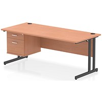 Impulse 1800mm Rectangular Desk, Black Cantilever Leg, Beech, With 2 Drawer Fixed Pedestal