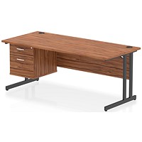 Impulse 1800mm Rectangular Desk, Black Cantilever Leg, Walnut, With 2 Drawer Fixed Pedestal