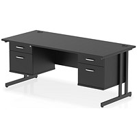 Impulse 1800mm Rectangular Desk, Black Cantilever Leg, Black, With 2 x 2 Drawer Fixed Pedestals