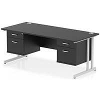 Impulse 1800mm Rectangular Desk, Silver Cantilever Leg, Black, With 2 x 2 Drawer Fixed Pedestals