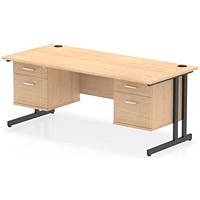 Impulse 1800mm Rectangular Desk, Black Cantilever Leg, Maple, With 2 x 2 Drawer Fixed Pedestal