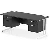 Impulse 1800mm Rectangular Desk, White Cantilever Leg, Black, With 2 x 2 Drawer Fixed Pedestals