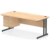 Impulse 1800mm Rectangular Desk, Black Cantilever Leg, Maple, With 3 Drawer Fixed Pedestal