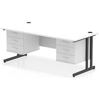 Impulse 1800mm Rectangular Desk, Black Cantilever Leg, White, With 2 x 3 Drawer Fixed Pedestal