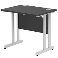 Impulse 800mm Slim Rectangular Desk, Silver Cantilever Leg, Black