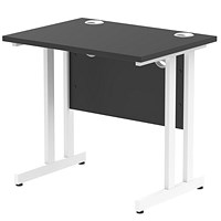 Impulse 800mm Slim Rectangular Desk, White Cantilever Leg, Black