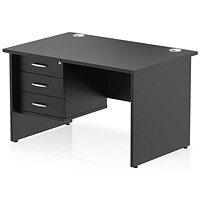 Impulse 1200mm Rectangular Desk, Panel End Leg, Black, With 3 Drawer Fixed Pedestal