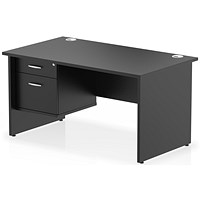 Impulse 1400mm Rectangular Desk, Panel End Leg, Black, With 2 Drawer Fixed Pedestal