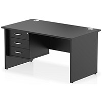 Impulse 1400mm Rectangular Desk, Panel End Leg, Black, With 3 Drawer Fixed Pedestal