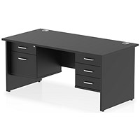 Impulse 1600mm Rectangular Desk, Panel End Leg, Black, With 2 Drawer and 3 Drawer Fixed Pedestals