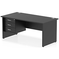 Impulse 1600mm Rectangular Desk, Panel End Leg, Black, With 3 Drawer Fixed Pedestal