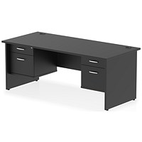 Impulse 1800mm Rectangular Desk, Panel End Leg, Black, With 2 x 2 Drawer Fixed Pedestals