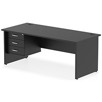 Impulse 1800mm Rectangular Desk, Panel End Leg, Black, With 3 Drawer Fixed Pedestal