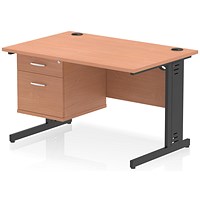 Impulse 1200mm Rectangular Desk, Black Cable Managed Leg, Beech, With 2 Drawer Fixed Pedestal