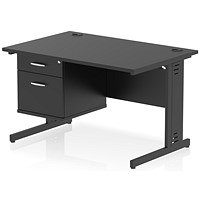 Impulse 1200mm Rectangular Desk, Black Cable Managed Leg, Black, With 2 Drawer Fixed Pedestal