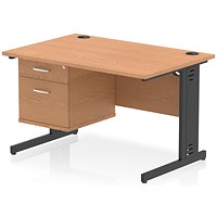 Impulse 1200mm Rectangular Desk, Black Cable Managed Leg, Oak, With 2 Drawer Fixed Pedestal