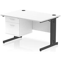 Impulse 1200mm Rectangular Desk, Black Cable Managed Leg, White, With 2 Drawer Fixed Pedestal