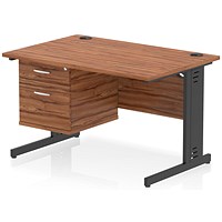 Impulse 1200mm Rectangular Desk, Black Cable Managed Leg, Walnut, With 2 Drawer Fixed Pedestal