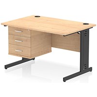 Impulse 1200mm Rectangular Desk, Black Cable Managed Leg, Maple, With 3 Drawer Fixed Pedestal