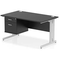 Impulse 1400mm Rectangular Desk, Silver Cable Managed Leg, Black, With 2 Drawer Fixed Pedestal