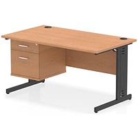 Impulse 1400mm Rectangular Desk, Black Cable Managed Leg, Oak, With 2 Drawer Fixed Pedestal