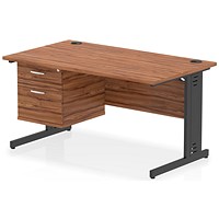 Impulse 1400mm Rectangular Desk, Black Cable Managed Leg, Walnut, With 2 Drawer Fixed Pedestal