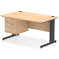 Impulse 1400mm Rectangular Desk, Black Cable Managed Leg, Maple, With 3 Drawer Fixed Pedestal